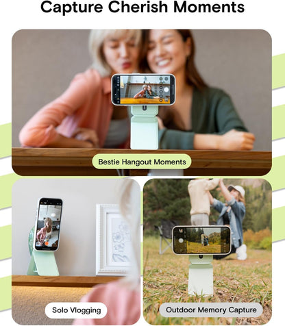 MOFT Phone Tripod Stand Selfie Stick for iPhone, Multi-Angles iPhone Stand, Lightweight & Portable Phone Holder, Strong Magnets, MOVAS Vegan Leather, Travel Essentials, Peach Pink (Without Card Slot)