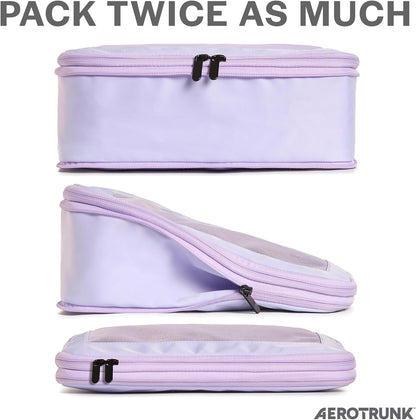 Compression Packing Cubes for Travel - Luggage Organizer Bags - Double Zipper Packing Cubes for Suitcases (2-Pack, Purple)