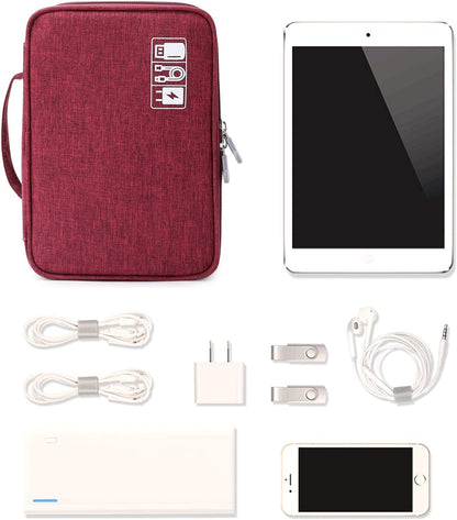 mygreen Travel Cable Organizer Bag, Two-Layer Electronics Accessories Organizer Bag for Cables, Chargers, Power Bank, Mouse,iPad, Phone, Kindle, SD Card, Wires, Cords, and Accessories Red