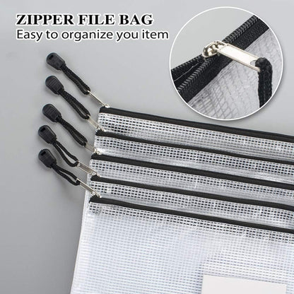 Sooez 20 Pack Mesh Zipper Pouch with Label Pocket, Plastic Zip File Folders, Zipper Document Bag for Teacher School Office Supplies, Classroom Organization, Board Game Storage, 13.3" x 9.4", Black