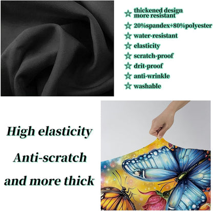 Suitcase Protector Plus 1 Luggage Tag, Colorful Rose Butterfly Travel Cover for 26-28 inch Luggage with Concealed Zipper Washable Elastic Cloth Dustproof Anti-Scratch
