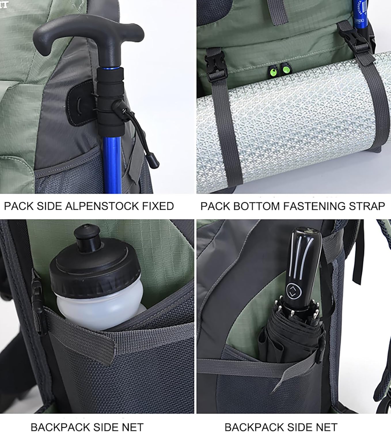 Bseash 50L Hiking Backpack, Water Resistant Lightweight Outdoor Sport Daypack Travel Bag for Camping Climbing Skiing Cycling (Army Green - With Shoe Compartment)