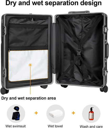 Zipperless Luggage, Polycarbonate Aluminum Hard Shell, Expandable Carry-On Suitcase with Spinner Wheels, Hard Shell Suitcase, 24 Inch Cabin