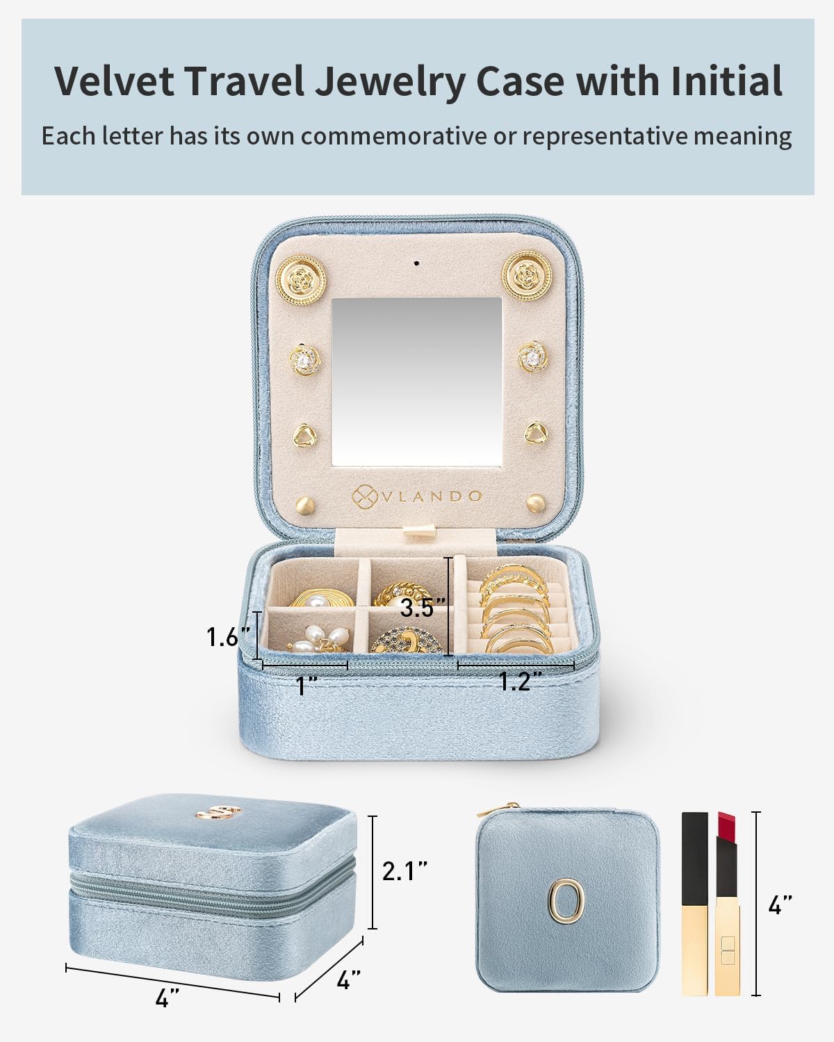 Vlando Graduation Gifts for Her, Graduation Travel Gifts for Women, 2025 Graduation Gifts Travel Accessories for Girls, Graduation Travel Essentials Small Jewelry Box - Letter O, Blue