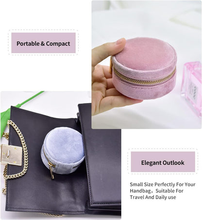 TAIMY Travel Jewelry Organizer, Small Round Velvet Travel Jewelry Case for Women Girls, Portable Mini Jewelry Travel Organizer Boxes for Rings Earrings Necklaces Bracelets(White)
