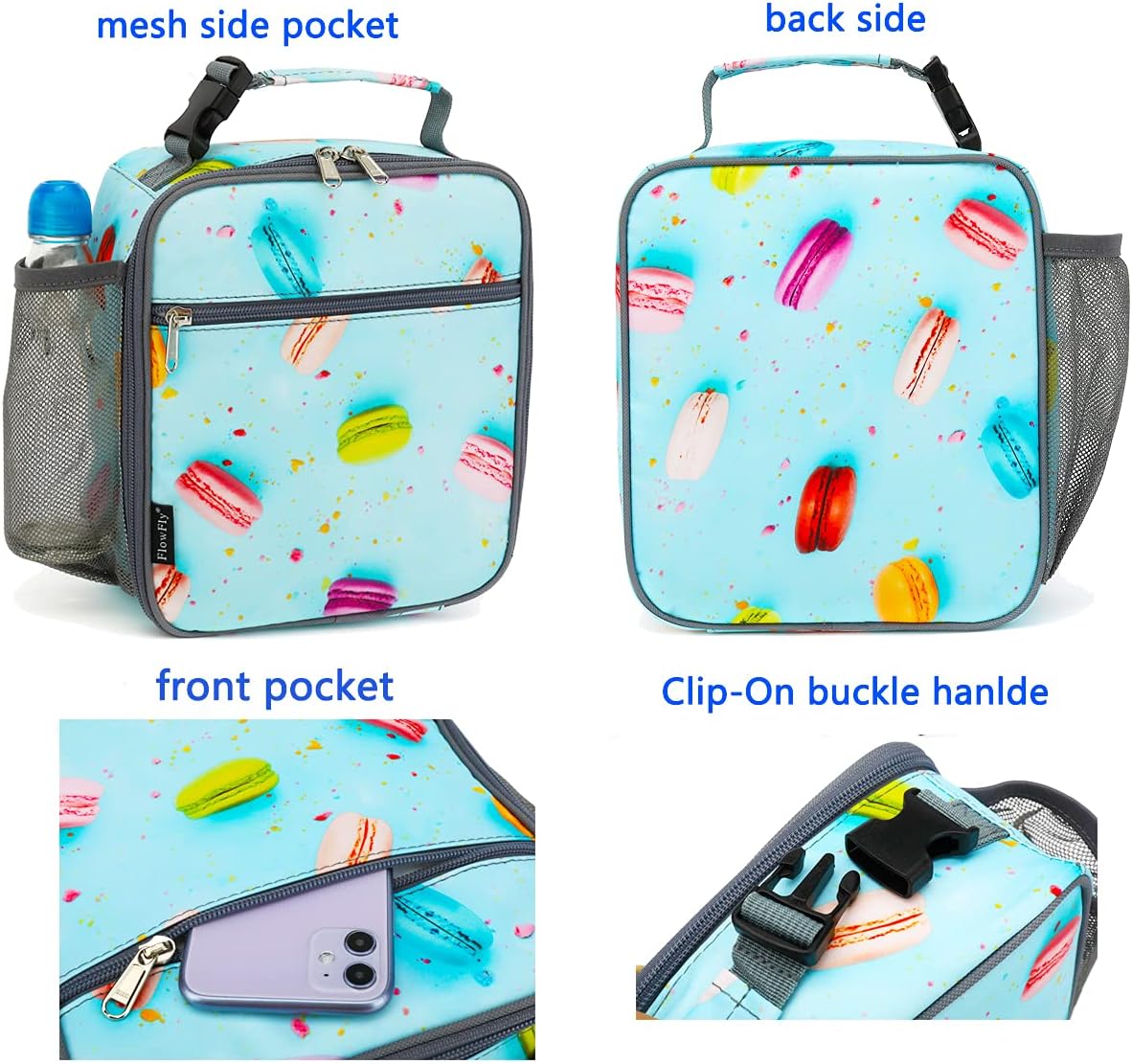 FlowFly Kids Lunch box Insulated Soft Bag Mini Cooler Back to School Thermal Meal Tote Kit for Girls, Boys, Biscuits