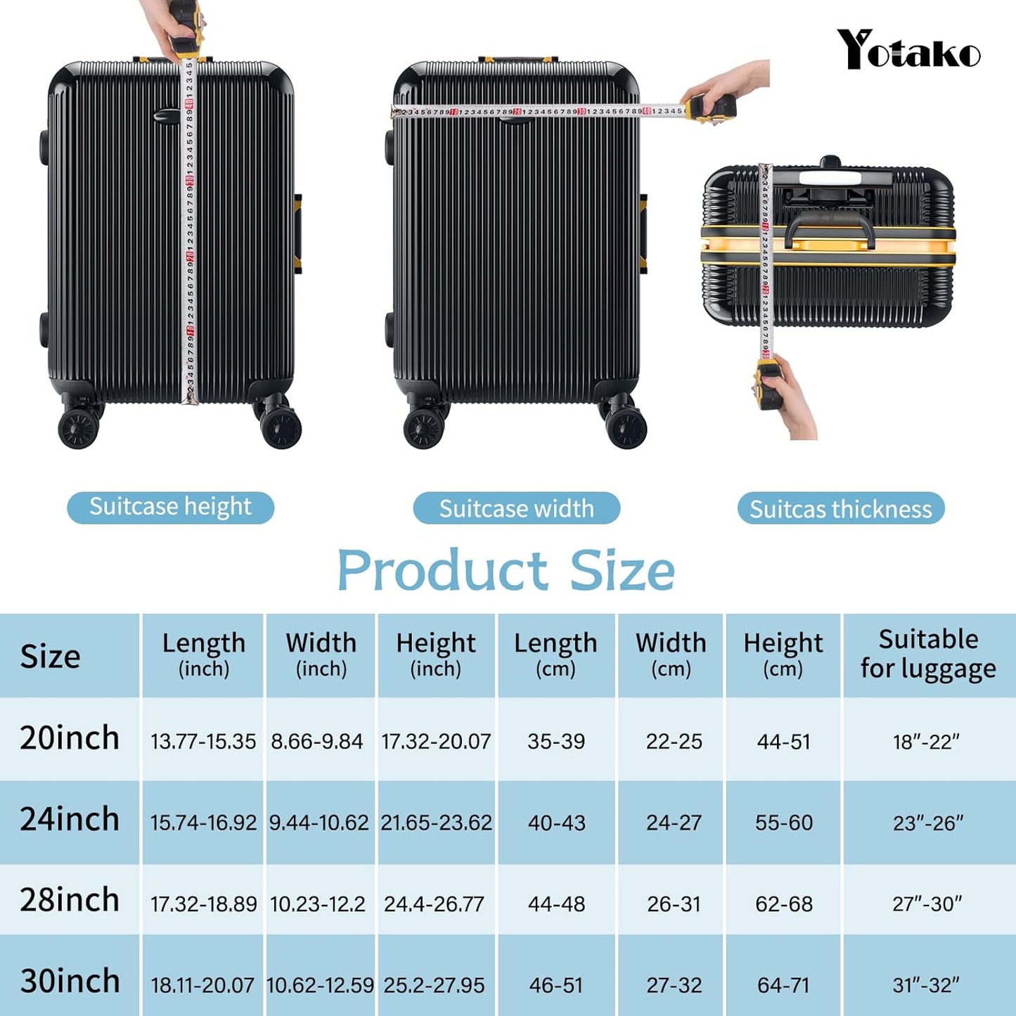 Yotako Luggage Cover,Thicker Luggage Protector Elastic Suitcase Cover Protector, Travel Anti Scratch Fits 18-32 Inch Suitcase Travel Accessories (20“, Black)