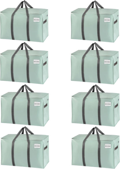 VENO 8 Pack Moving Bags, Heavy Duty, Moving Boxes Alternative, Packing Storage Supplies for Dorm Room Essentials with Zipper for Clothes, Extra Large Totes for Packaging (Shiny Light Green, 8 Pack)