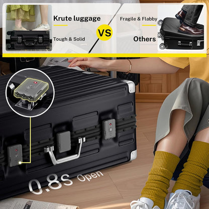 Krute Luggage 28 Inch Checked Suitcase with Spinner Wheels Zipperless Aluminum Frame Luggages TSA Lock No Zipper Hardshell Lightweight PC+ABS Large Suitcases