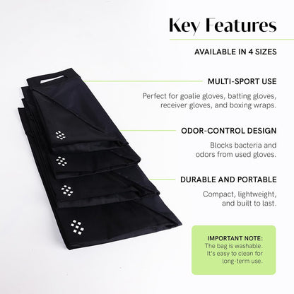 Salt Glove Bag Smell-Proof Durable Odor Containing Bag for Gloves - Large - Water-Resistant and Easy to Clean Smell Proof Bag - Black