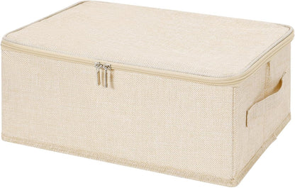 ANMINY Storage Bins with Zipper Lids 13 Qt Lidded Fabric Storage Boxes Baskets Cubes with Handles Collapsible Washable Cotton Linen Closet Shelf Clothes Organizer Containers - Beige, Small