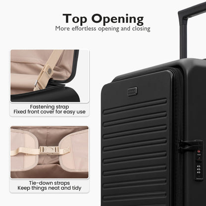 LEVEL8 Top Opening Carry on Luggage Expandable, Large Suitcases with Wheels Airline Approved, Hardside Luggage with Spinner Wheel for Men Women, 20 Inch, Black