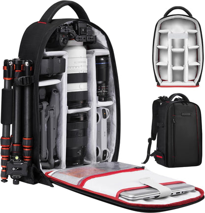 K&F CONCEPT Camera Backpack for Photographers Large Waterproof Photography Camera Bag with Laptop/Tripod Compartment for Men Women Black Red