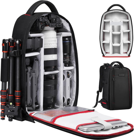 K&F CONCEPT Camera Backpack for Photographers Large Waterproof Photography Camera Bag with Laptop/Tripod Compartment for Men Women Black Red