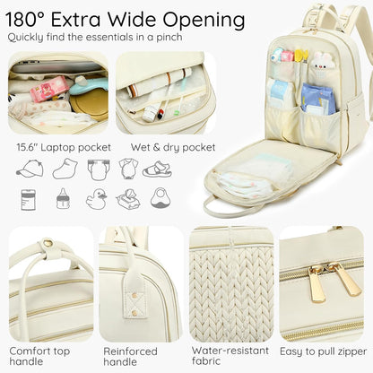 Diaper Bag Backpack - Large Multi functional, Boys, Girls & Baby Travel Essentials Tote with Changing Pad, Insulated Pockets, Stroller Straps, Waterproof - Baby Backpack for Mom & Maternity (Beige)