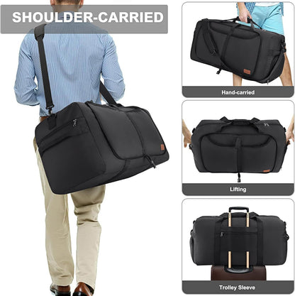 80L Duffle Bag for Travel, Large Foldable Waterproof Travel Duffel Bags Weekender Overnight Bag for Men and Women with Shoe Compartment (Black)