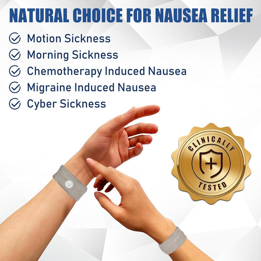 Motion Sickness Bands Anti Nausea Wristband for Adult and Kids Morning Sickness Relief for Pregnant Women Acupressure Nausea Relief for Car, Sea, Air Sickness - 2 Pairs Grey, Grey