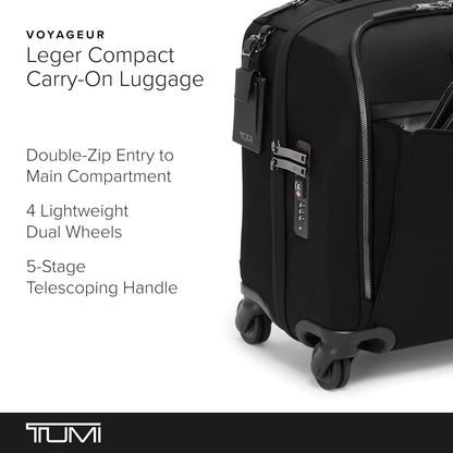 TUMI - Voyageur Leger 4 Wheeled Luggage - Women's Lightweight and Spacious, Sleek Silhouette, Durable Premium Suitcase - 16" Compact Carry-On, Black with Gunmetal Hardware