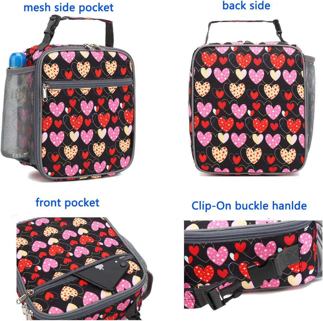 FlowFly Kids Lunch box Insulated Soft Bag Mini Cooler Back to School Thermal Meal Tote Kit for Girls, Boys, Heart