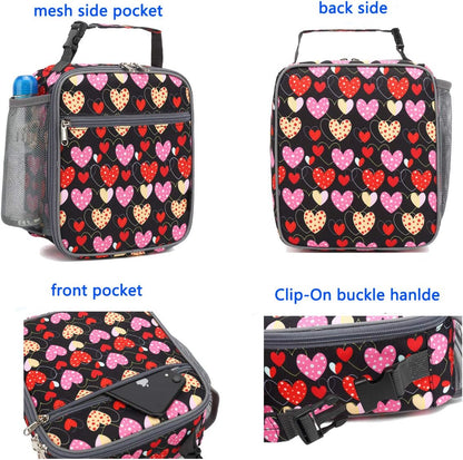 FlowFly Kids Lunch box Insulated Soft Bag Mini Cooler Back to School Thermal Meal Tote Kit for Girls, Boys, Heart