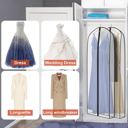 Zilink Breathable Dress Bags for Gowns Long 72” Wedding Dress Storage Bags Silky Dress Bags for Closet Storage with 7" Gussted Wrinkle Free for Long Evening Dresses Puffy Dress Storage, Set of 2