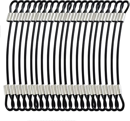 20 pcs 6 inch (15cm) 3mm Thickness Stainless Steel Wire Cable with Loops Vinyl Cover Coated Short Rope Lanyard Lock Safety Tether Chains, Black