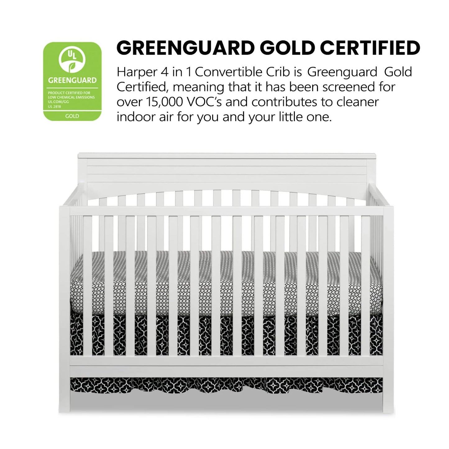 Oxford Baby Harper 4-in-1 Convertible Crib, Snow White, GreenGuard Gold Certified