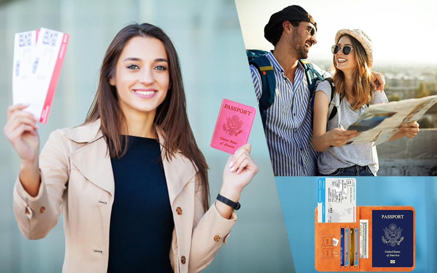 Passport Holder Cover Wallet Travel Essentials RFID Blocking Leather Card Case International Must Haves Travel Accessories for Women Men(101#Pink)