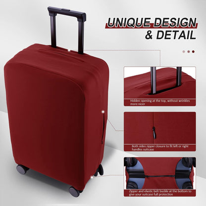 Travel Luggage Cover Suitcase Protector Scratch-Resistant Fit 19-31 Inch Suitcase, Not Included Suitcase (Claret, SX(22-23 inch))