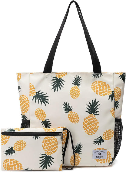 ETidy Large Capacity Foldable Tote Bag With Zipper Water-resistant SandproofWomen Beach Bag Handbag GymBag Travel ShoppingBag