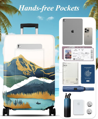 Slohif Luggage Cover for Suitcase Tsa Approved Protector - Luggage Sleeve Large Suit Case Cover Travel Stretch Baggage Case Protective Washable Fit 21-23 Inch Mountain S