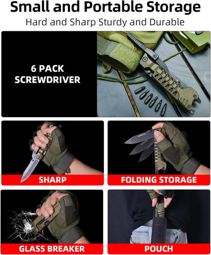 Multitool Knife, 17 in 1 Pocket Knife with Screwdriver, Fire Starter Sticks, Bottle Opener, Saw, Whistle, Nylon Sheath, EDC Gear for Survival, Camping, Hiking, Outdoor, Gifts for Dad - Desert Gray