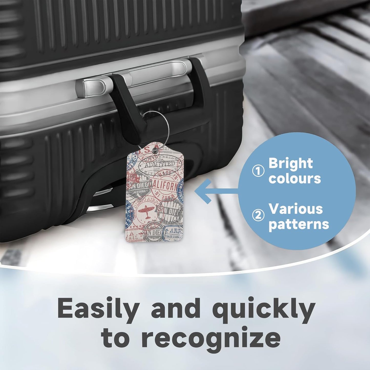 Set of 2 Luggage Tags for Suitcases, Leather Passport Travel Stamps Baggage Tags with Stainless Steel Loop, Privacy Name ID Card Cover Kawaii Travel Labels for Women Men Kids Girls