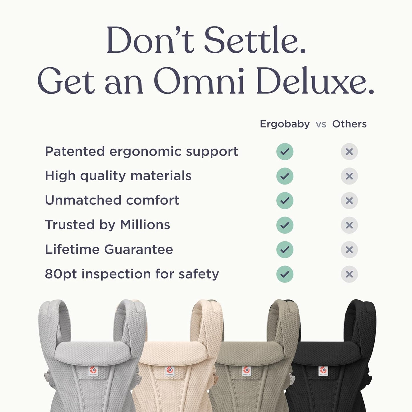 Ergobaby Omni Deluxe Baby Carrier Newborn to Toddler - Breathable Baby Carriers for Summer - All-Position Carrier with Enhanced Lumbar Support & Airflow (7-45 Pounds), Cotton, Onyx Black