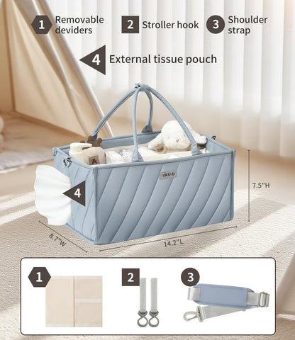 Baby Diaper Caddy with Tissue Pocket, Multi-Function Caddy Organizer with Shoulder Strap & Stroller Clips – Durable Organizer Bags for Nursery, Travel & Car, Baby Essentials Changing Table