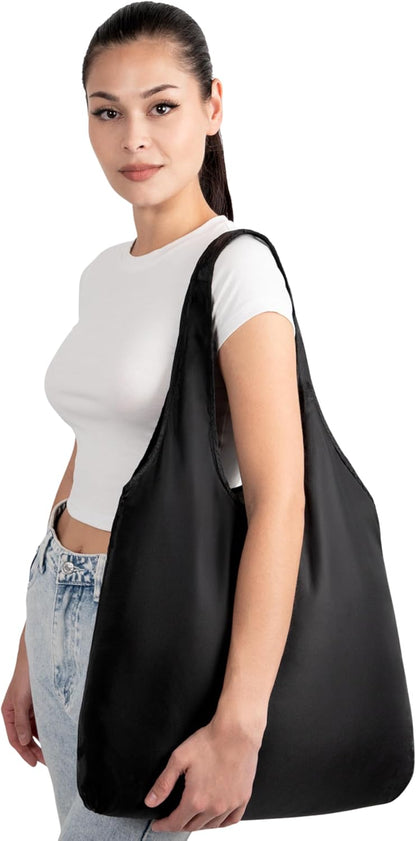 Nanobag Ultra-Lightweight Heavy Duty Foldable Tote for Women & Men, Reusable Grocery & Travel Bag, Packable Collapsible Compact Market Essential (XL Black)