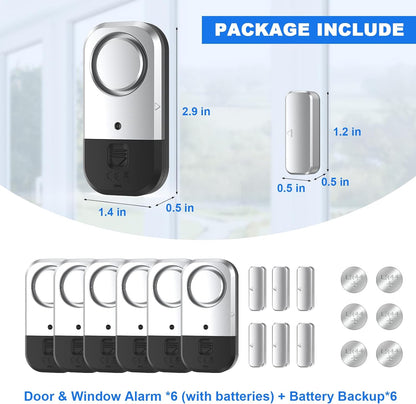 Door Window Alarm Sensors - Door Alarms for Kids Safety, Door Alarms for Home Security, for Home, Office, Store, Garage, Dorm Room, Apartment, RV, Silver Gray, 6 Pack