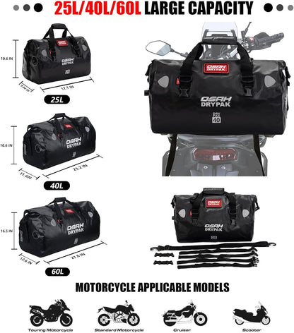 Waterproof Duffel& Luggage Bag - Motorcycle Dry Bag Tail Saddle Bags with Roll Top Closure,Large Storage Space,for Camping, Kayaking, Fishing & Traveling(Jungle, 40L)