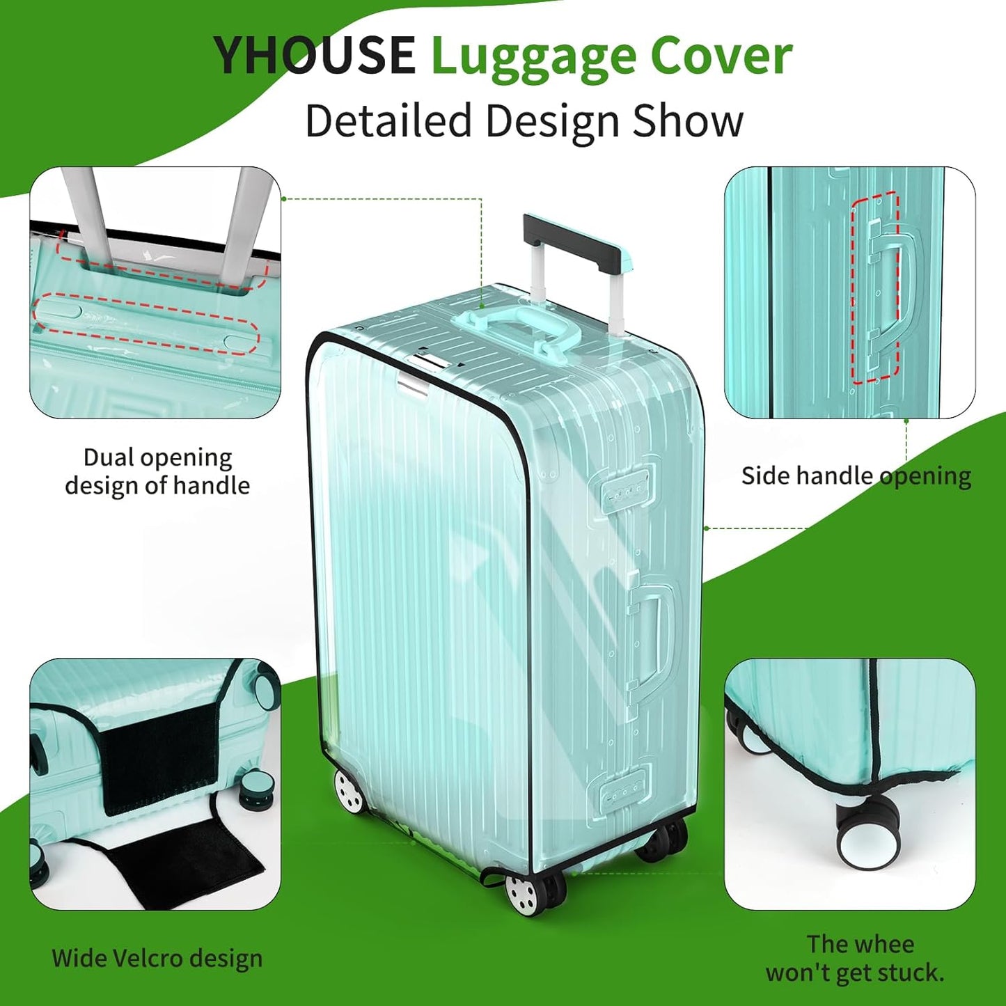 Suitcase Covers For Luggage, 30 Inch Clear PVC Luggage Covers Protector Full Thicken Transparent Waterproof Suitcase Sleeve With Large Velcro for 30" Wheeled Suitcases