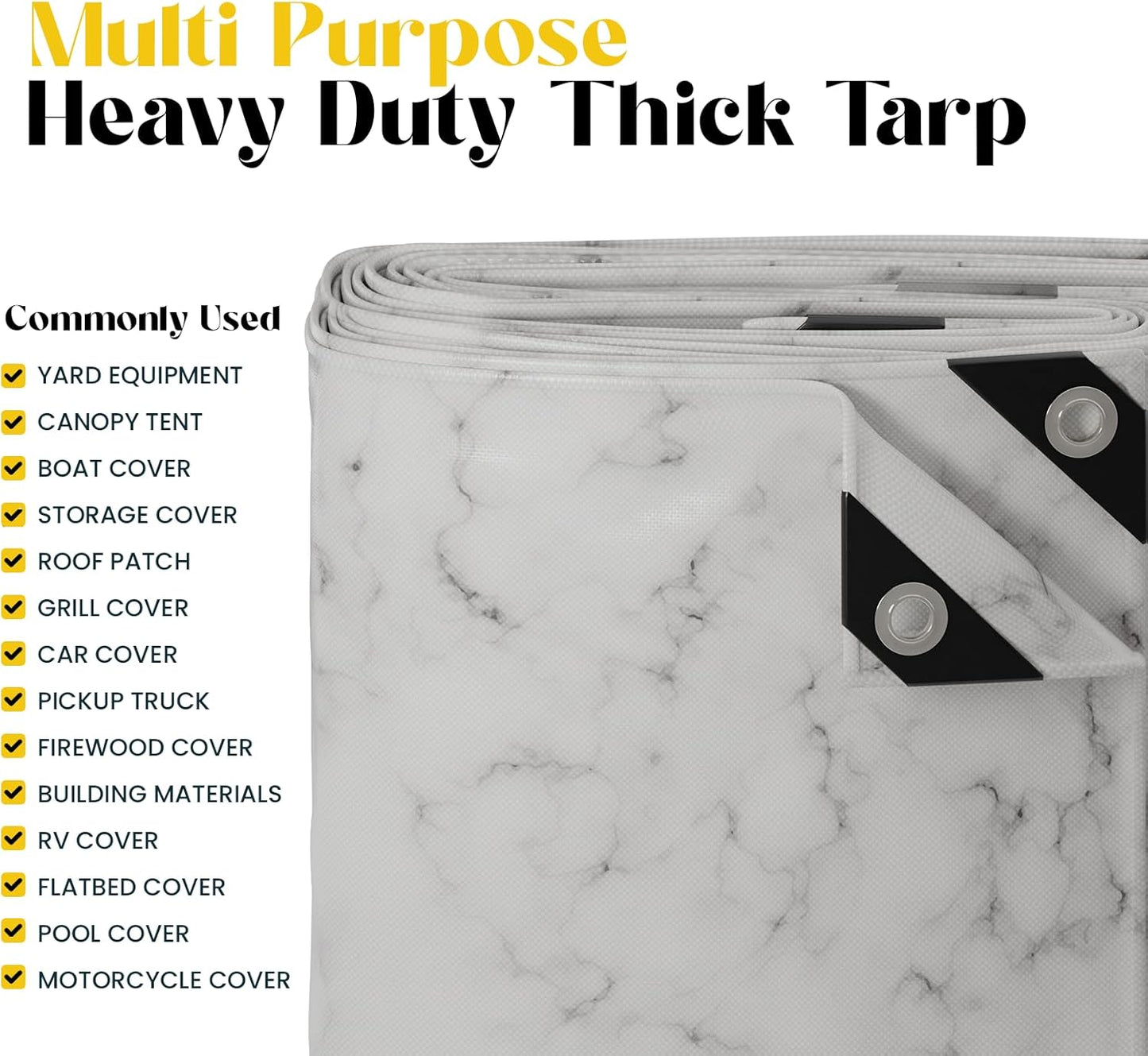 Core Tarps Extreme Heavy Duty 20 Mil Tarp Cover, Waterproof, UV Resistant, Rip and Tear Proof, Poly Tarpaulin with Reinforced Edges for Roof, Camping, Patio, Pool, Boat (Marble/White 40′ X 60′)