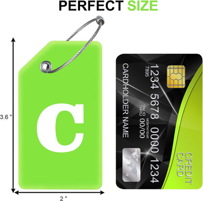 8 Pcs Luggage Tags for Suitcases, 26 Initial Letter Travel Luggage Baggage Identification Labels ID Tags Fully Bendable Tags with Stainless Steel Loop (Letter C, Green)