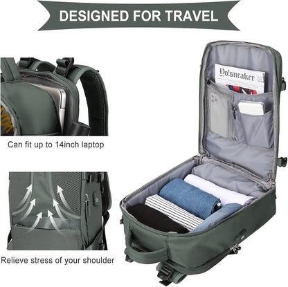 coowoz Travel Backpack For Women Men,Carry On Backpack,Hiking Backpack Waterproof Outdoor Sports Rucksack Casual Daypack Travel Essentials(Olive Green)