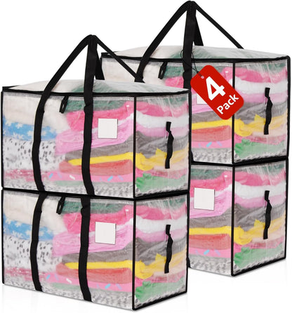 Moving Bags Heavy Duty Extra Large, Alternative for Moving Boxes & Moving Supplies,Clear Storage Bins with Lids, Plastic Packing Tote, Storage Bags for Clothes with Handles & Zippers(Clear, 4Pack)