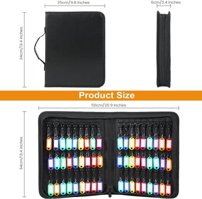 Portable Zippered Key Organizer, Waterproof Fireproof Key Case with 54 Key Hooks and Tags,Portable Key Storage for Rental Management Real Estate Sales Hotel Executives and Car Service(54 Keys)