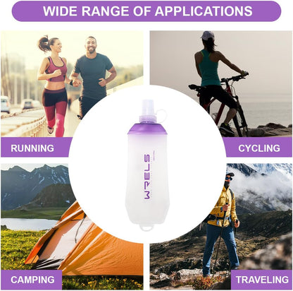 200ml/350ml/500ml Collapsible Soft Flask,BPA Free Folding Soft Water Bottle with Hanging Ring,Lightweight TPU Hydration Flask for Running Marathon Cycling Hiking(200ml-2 Packs)