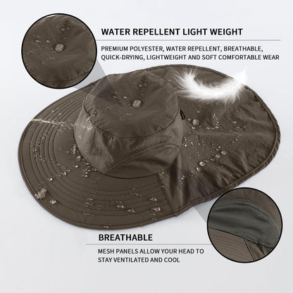 Home Prefer Outdoor UPF50+ Sun Hat Wide Brim Mesh Fishing Hat with Neck Flap