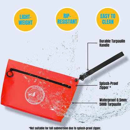 Tactiko Heavy-Duty Splash Water Resistant Zipper Pouches - Hold-All Organizers for Dry Bags, Travel Bags (Red)