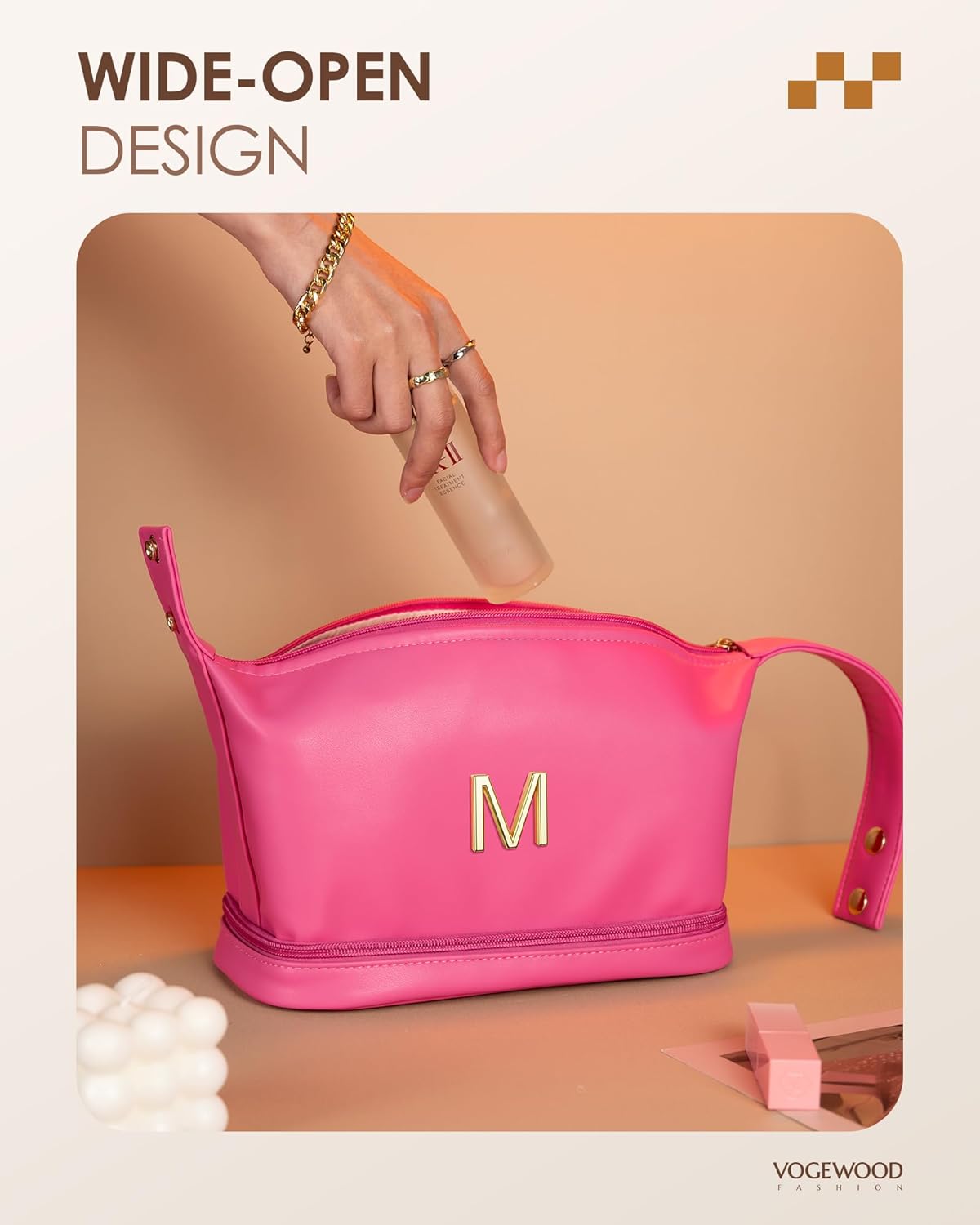 Teen Girl Gifts Trendy Stuff, Personalized Makeup Bag with Handle, Initial Double Layer Cosmetic Bag with Makeup Brush Organizer, Cute Cosmetic Pouch for Women, Gift Ideas for Co Workers