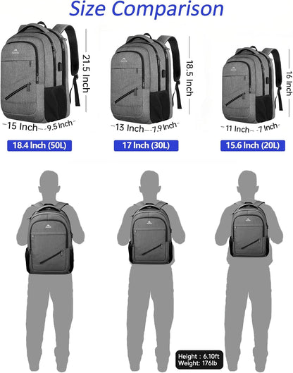 MATEIN 18 Inch Laptop Bookbag, 50 L Extra Large School Laptop Backpack with Luggage Strap and TSA Laptop Compartment for Men Women, Waterproof Carry On Computer Bag for Students Teachers, Grey