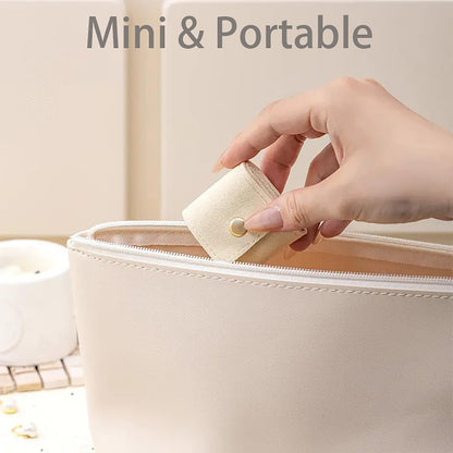 Mini Travel Jewelry Bag - Small Foldable Jewelry Case & Organizer Pouch with Snap Closure, Soft Fabric for Tangle-Free Necklaces Rings Earrings, Portable Storage Holder for Women Gift (White x 1)